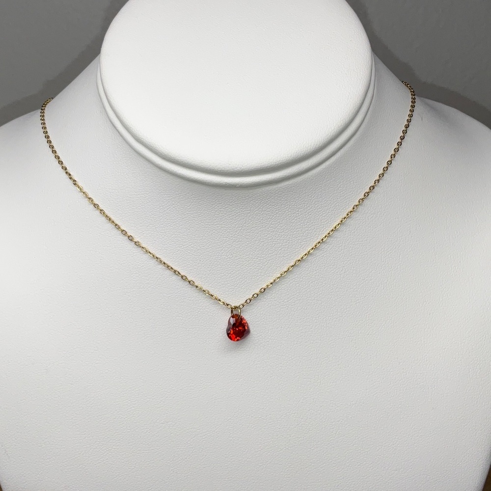 18k Gold Plated Necklace With Cubic Zirconia Heart Stone - Diamond Cut